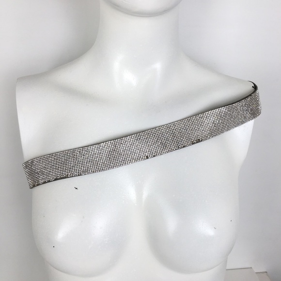 Faux Leather Rhinestone Studded Statement Belt Silver Double Circle Buckle Bling - Picture 10 of 11